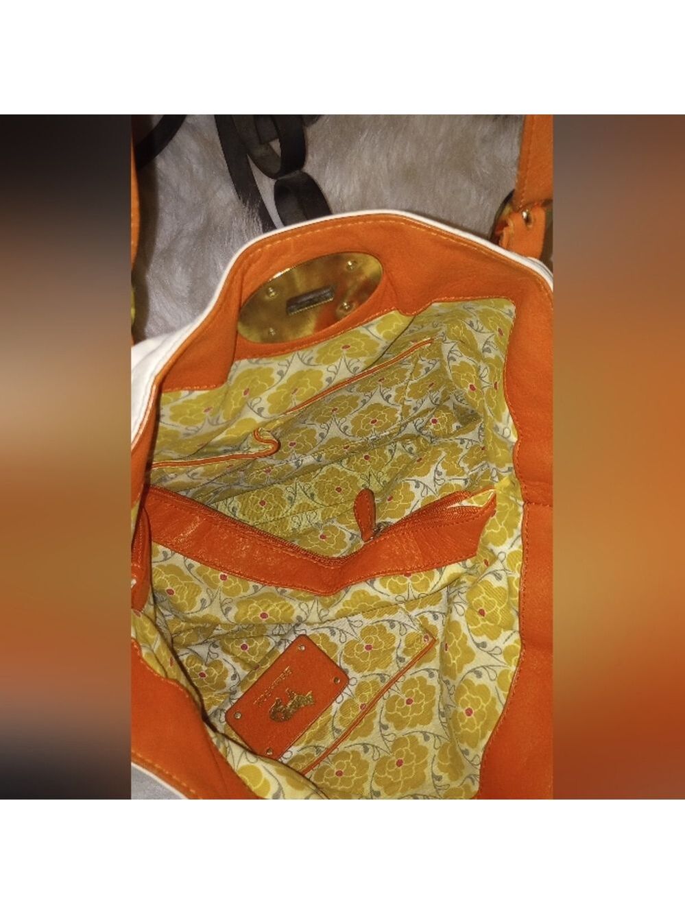 Emma Fox Colorblock Shoulder Bag. Goldtone Hardware. Double Sided. Logo. Orange. - Picture 8 of 13